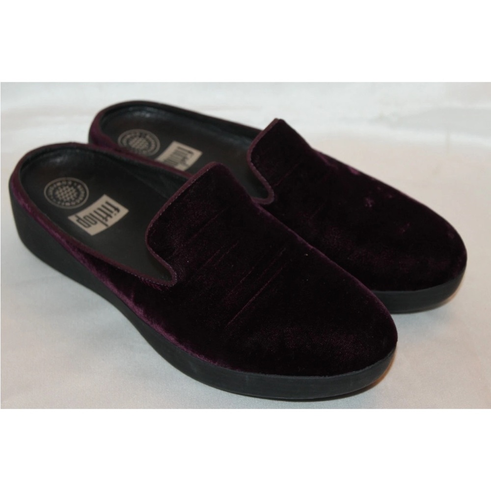 Fitflop Superskate Burgundy Velvet Slip-On Comfort Mules